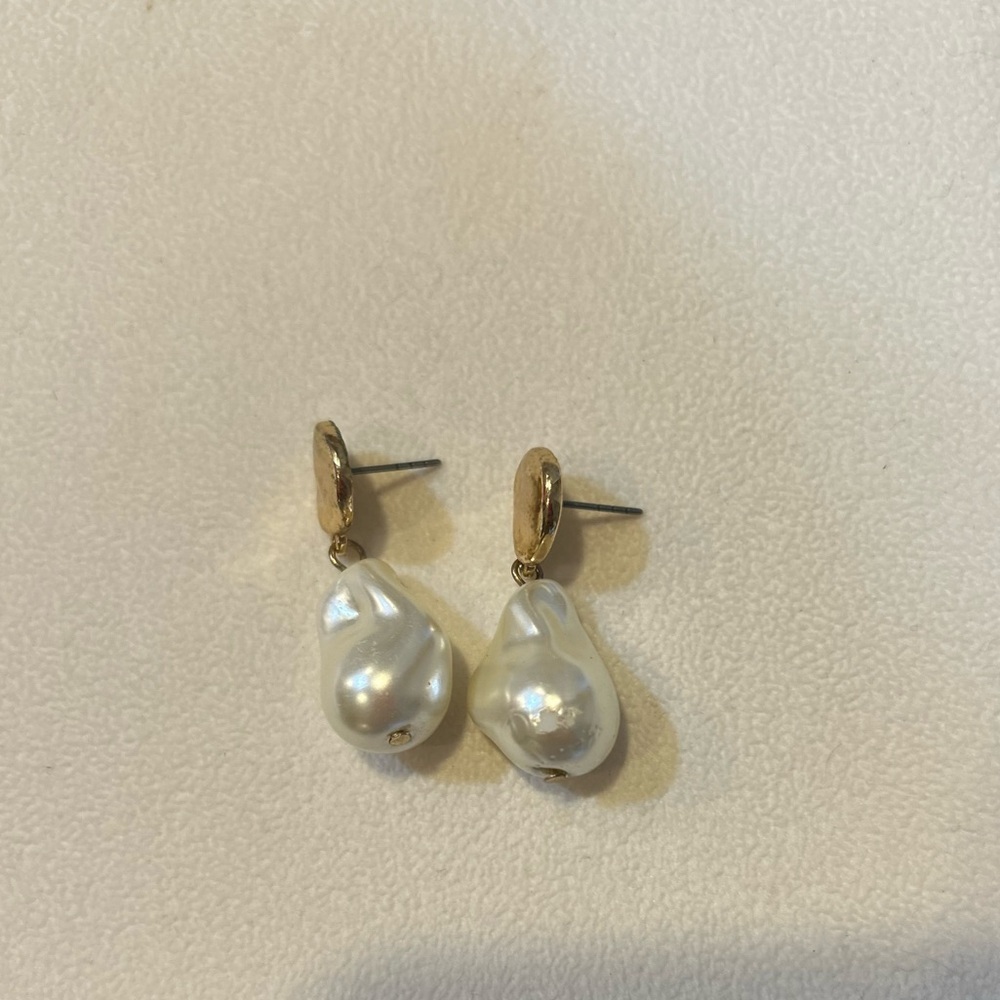 Gold and White Pearl Earrings